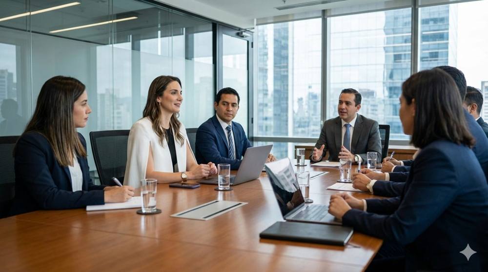 Equipo profesional en una reunión de trabajo